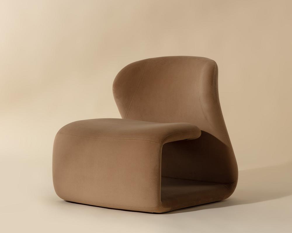 Contemporary Light Brown Camel Armless Accent Lounge Chair