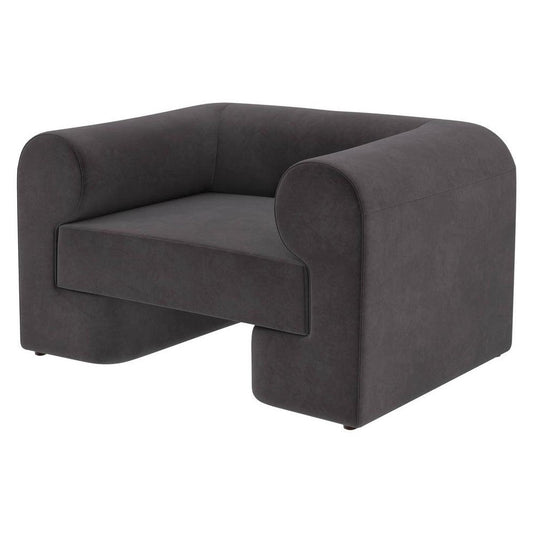 Contemporary Mod Style Reverse Roll Arm Armchair Ash Gray Velvet Lounge Chair