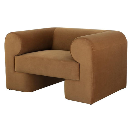 Contemporary Mod Style Reverse Roll Arm Armchair Gold Velvet Lounge Chair