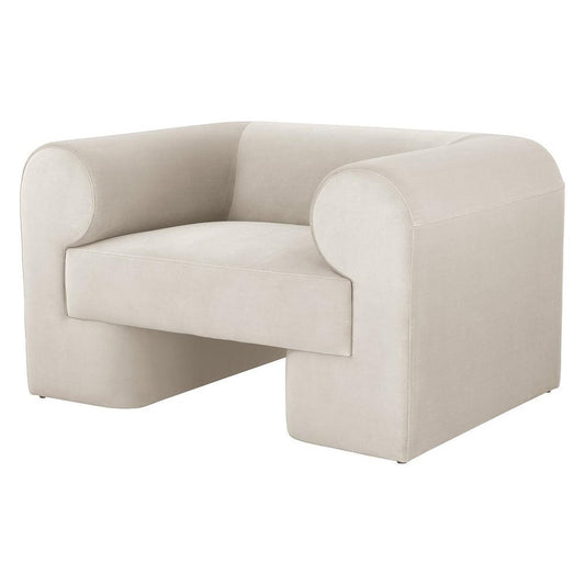 Contemporary Mod Style Reverse Roll Arm Armchair Taupe Velvet Lounge Chair