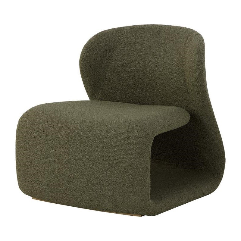 Contemporary Olive Green Boucle Armless Accent Lounge Chair