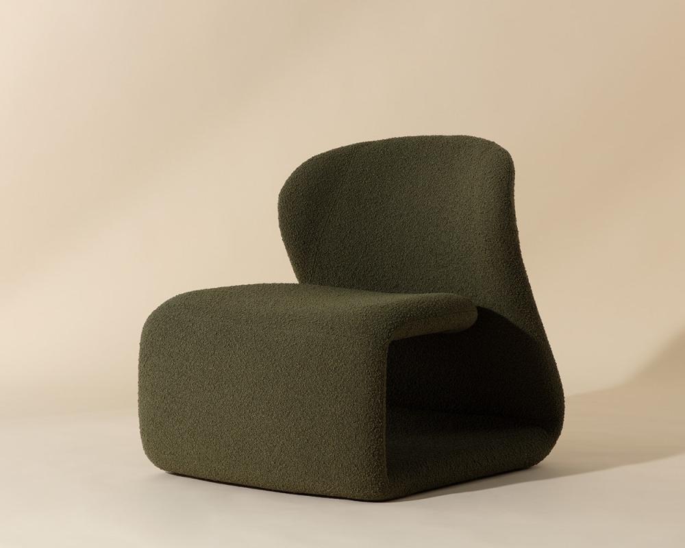 Contemporary Olive Green Boucle Armless Accent Lounge Chair