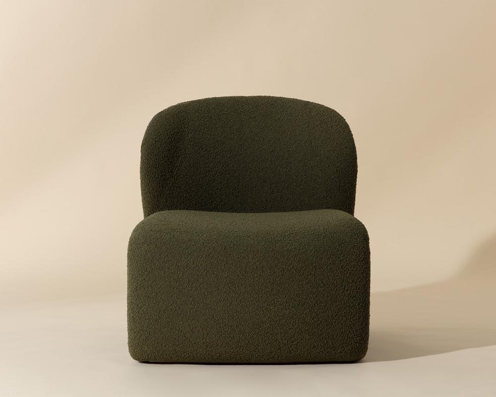 Contemporary Olive Green Boucle Armless Accent Lounge Chair