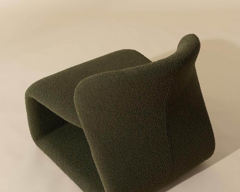 Contemporary Olive Green Boucle Armless Accent Lounge Chair