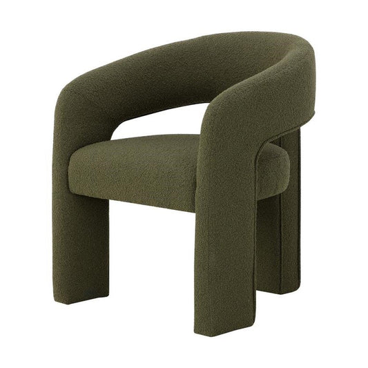 Contemporary Olive Green Boucle Barrel Back Open Back Dining Chair Fully Upholstered Armchair