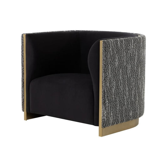 Contemporary Two Tone Barrel Back Black Armchair Lounge Chair Gold Accents