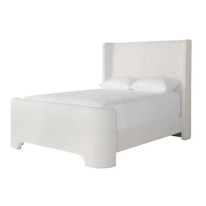 Cream Boucle Fabric Fully Upholstered Curved Wingback Queen Bed Frame