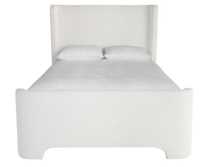 Cream Boucle Fabric Fully Upholstered Curved Wingback Queen Bed Frame
