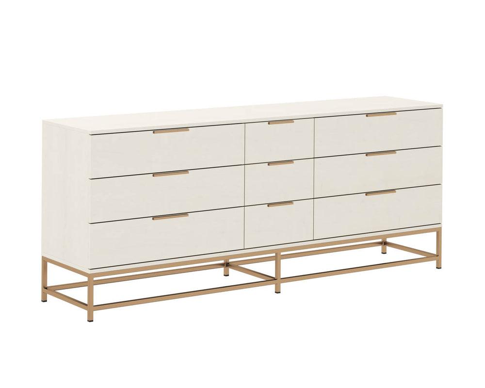 Cream & Gold Base 9 Drawer Dresser 84 inch