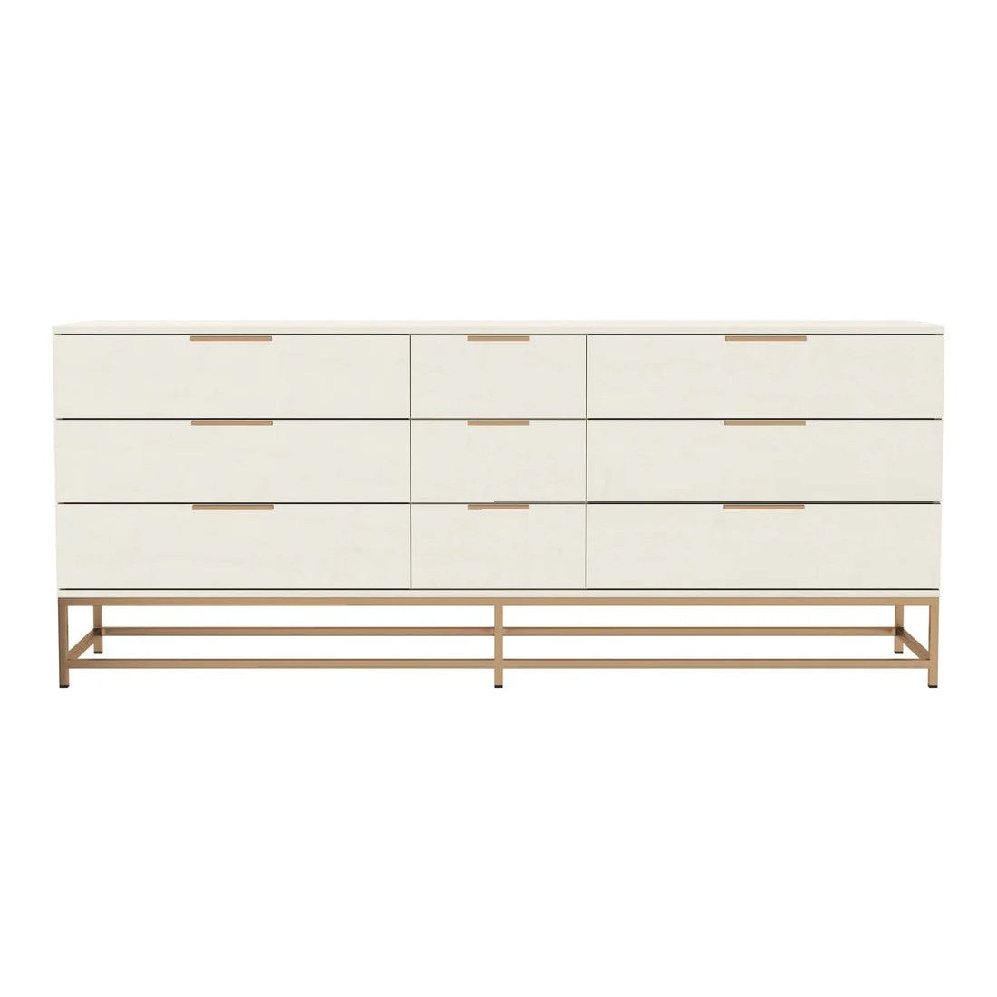 Cream & Gold Base 9 Drawer Dresser 84 inch