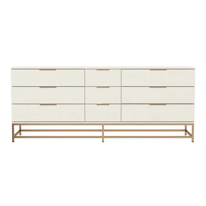 Cream & Gold Base 9 Drawer Dresser 84 inch