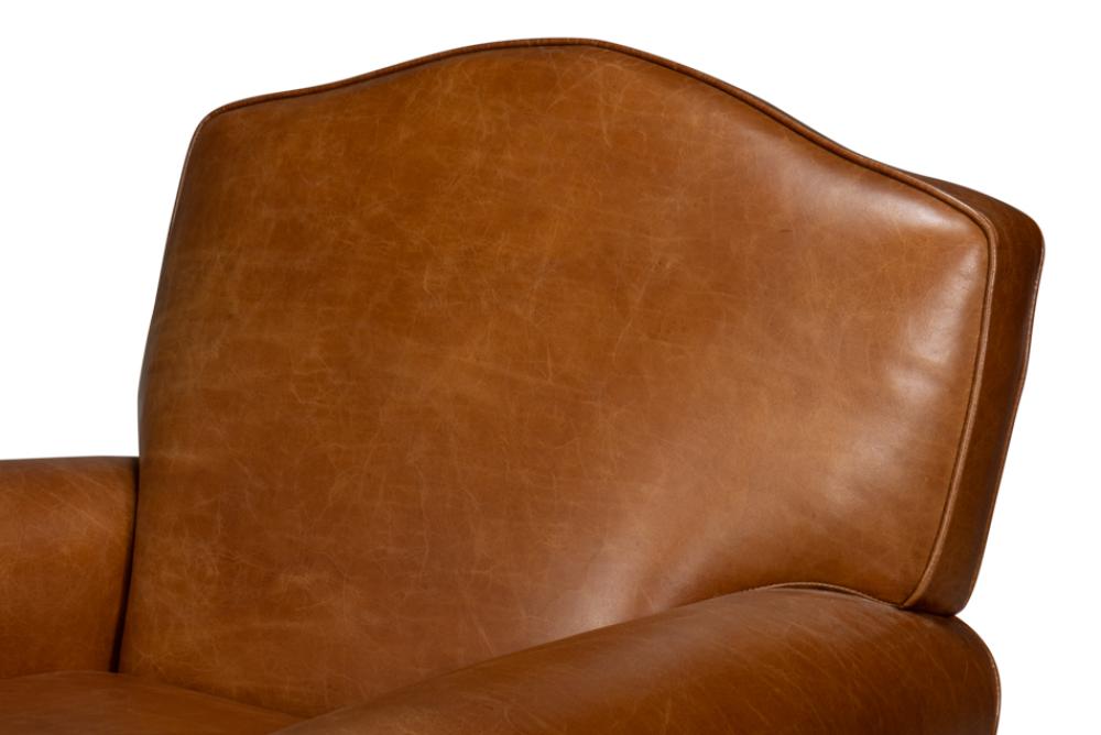 Cuba Brown Leather French Club Swivel Chair with Brass Nailheads