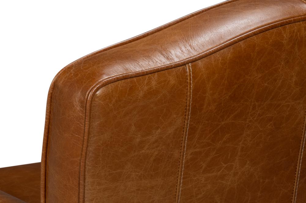 Cuba Brown Leather French Club Swivel Chair with Brass Nailheads