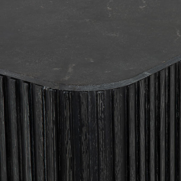 Curved and Slatted Bluestone Top Sideboard in Washed Black Oak 71 inch