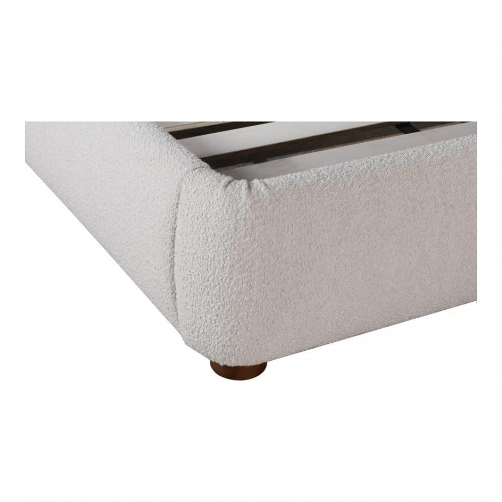 Curved Corners Oatmeal Beige Boucle Fully Upholstered Queen Bed Frame