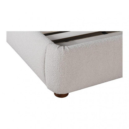 Curved Corners Oatmeal Beige Boucle Fully Upholstered Queen Bed Frame