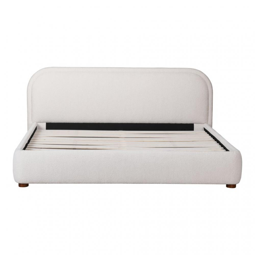 Curved Corners Oatmeal Beige Boucle Fully Upholstered Queen Bed Frame
