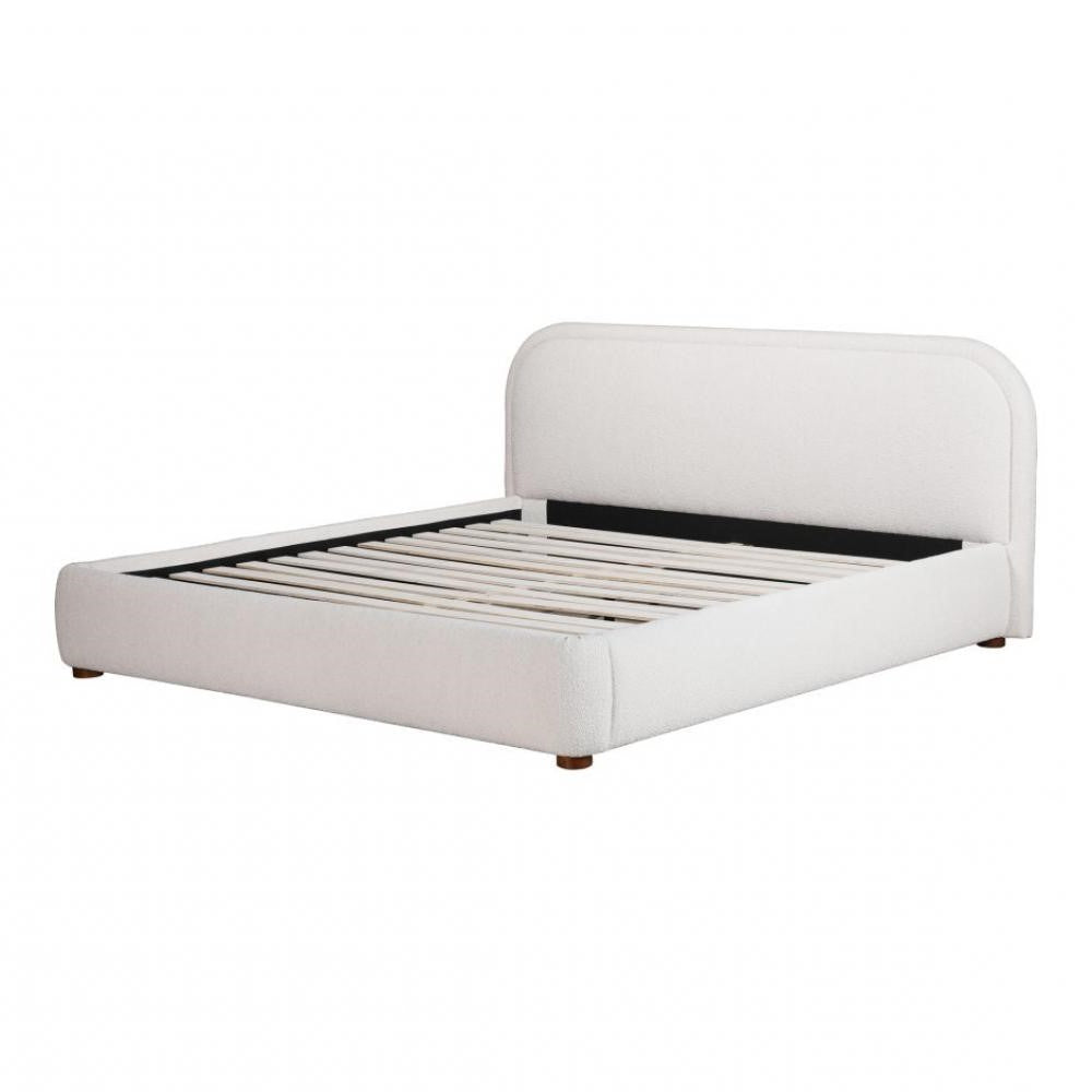 Curved Corners Oatmeal Beige Boucle Fully Upholstered Queen Bed Frame