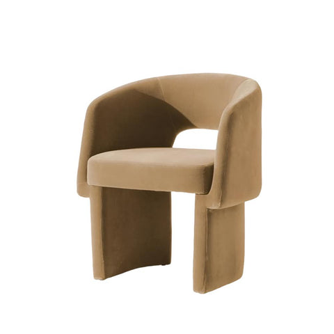 Curved Cut Out Back Upholstered Tub Dining Chair Camel Velvet