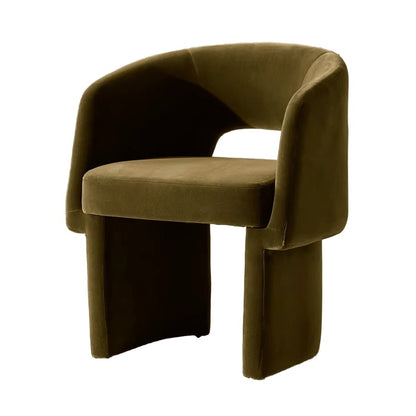 Curved Cut Out Back Upholstered Tub Dining Chair Olive Green Velvet