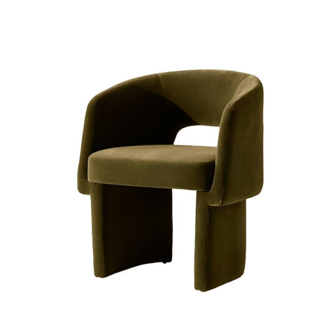 Curved Cut Out Back Upholstered Tub Dining Chair Olive Green Velvet