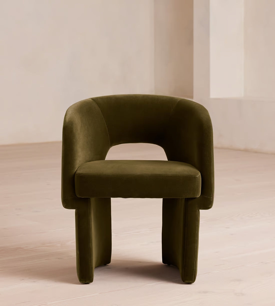 Curved Cut Out Back Upholstered Tub Dining Chair Olive Green Velvet