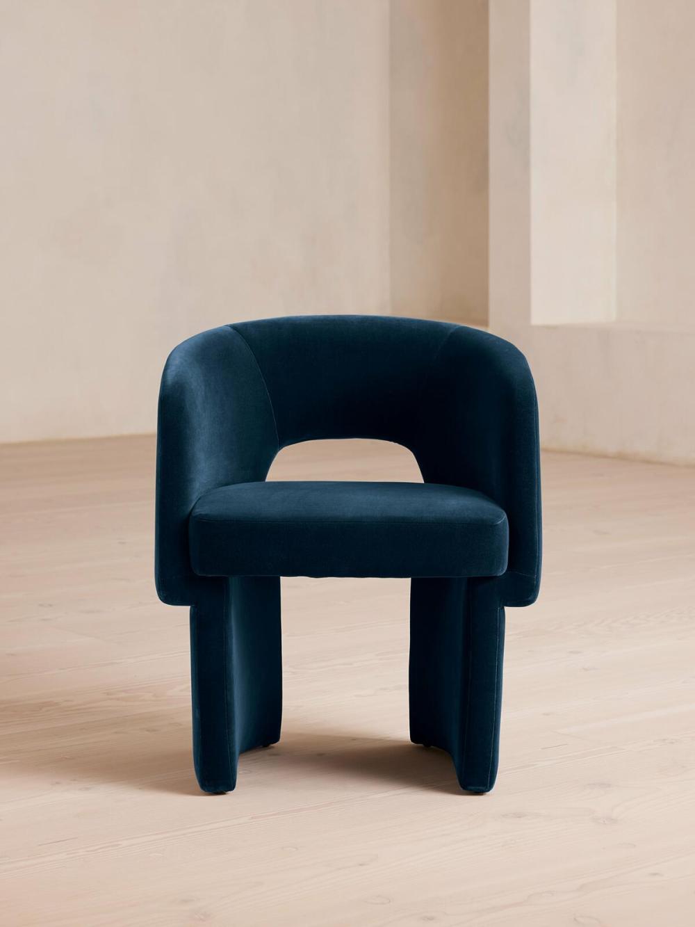 Curved Cut Out Back Upholstered Tub Dining Chair Royal Blue Velvet