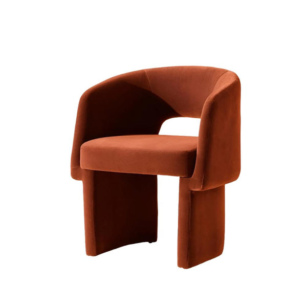 Curved Cut Out Back Upholstered Tub Dining Chair Rust Velvet