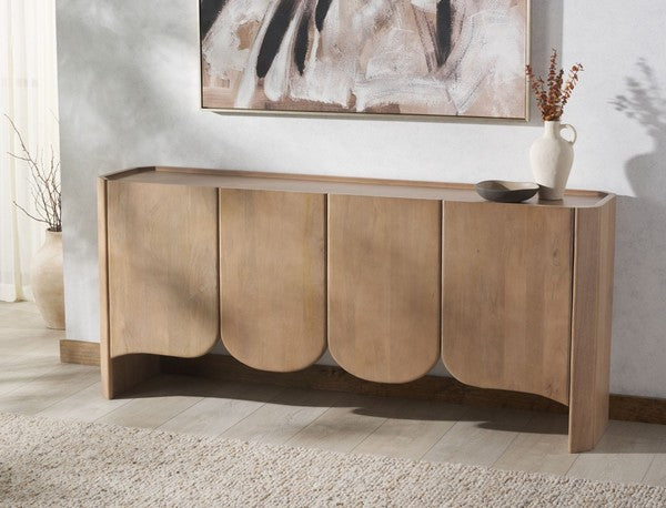 Curved Four Door Buffet Sideboard Cabinet Mango Wood Natural 71 inch