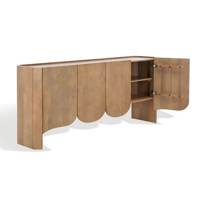 Curved Four Door Buffet Sideboard Cabinet Mango Wood Natural 71 inch