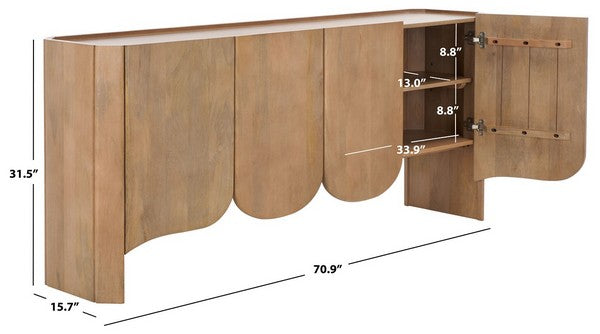 Curved Four Door Buffet Sideboard Cabinet Mango Wood Natural 71 inch