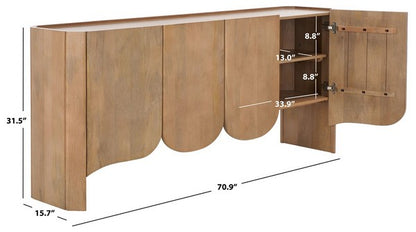 Curved Four Door Buffet Sideboard Cabinet Mango Wood Natural 71 inch