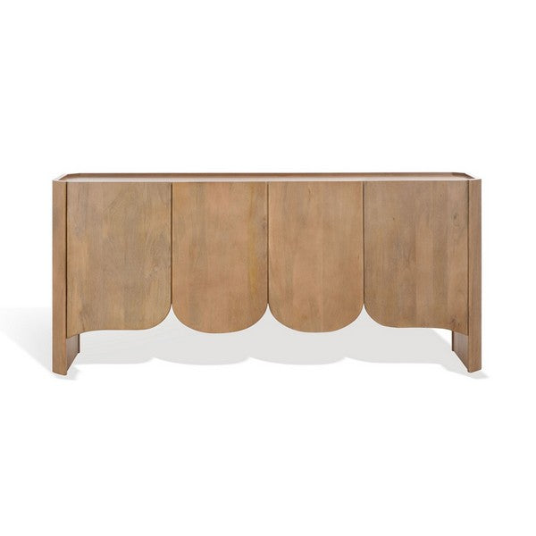 Curved Four Door Buffet Sideboard Cabinet Mango Wood Natural 71 inch