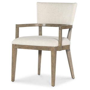 Curved Open Back Oatmeal Upholstered Armchair Dining Chair (Set of 2)