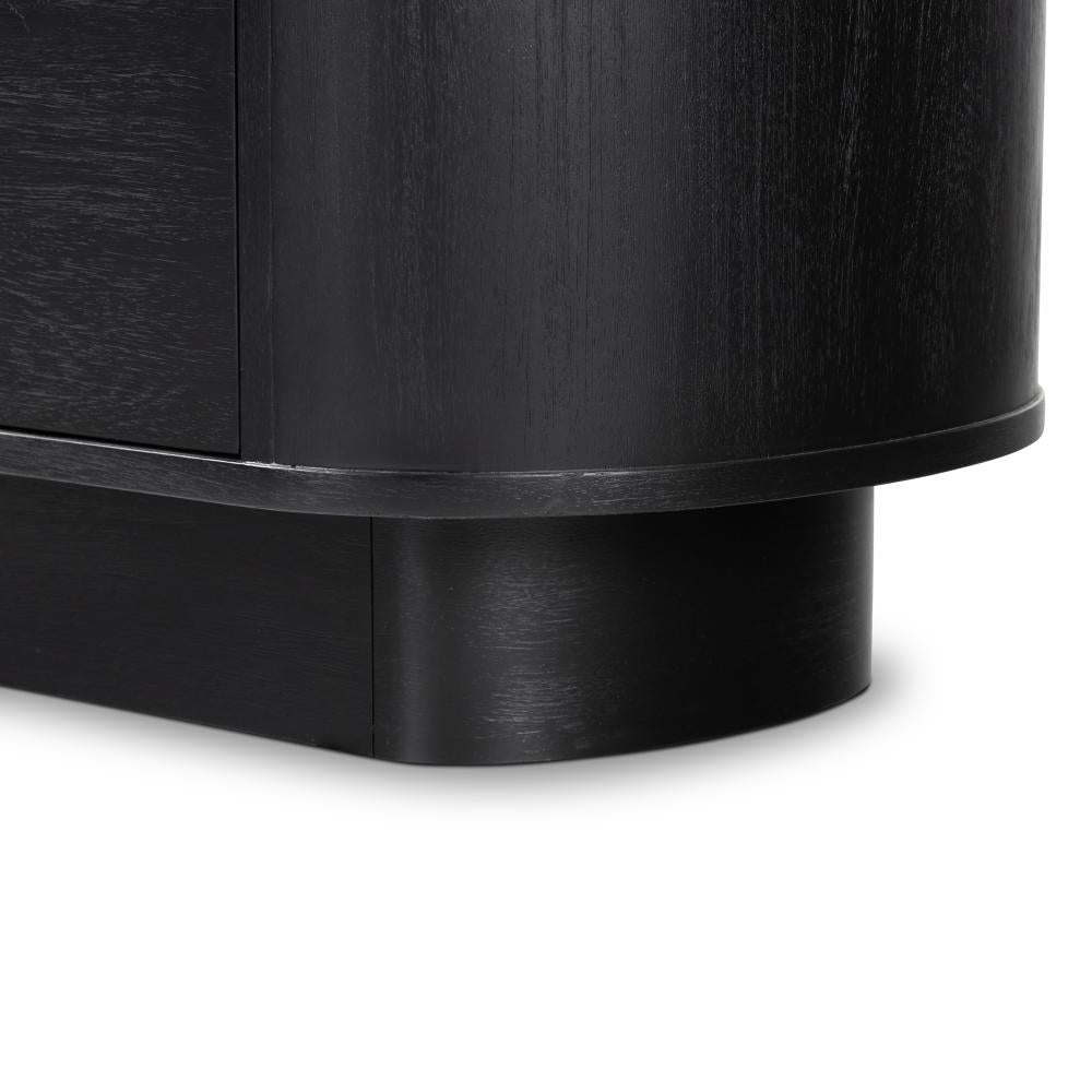 Curved Pedestal Two Drawer Nightstand Aged Black Acacia Wood 32 inch