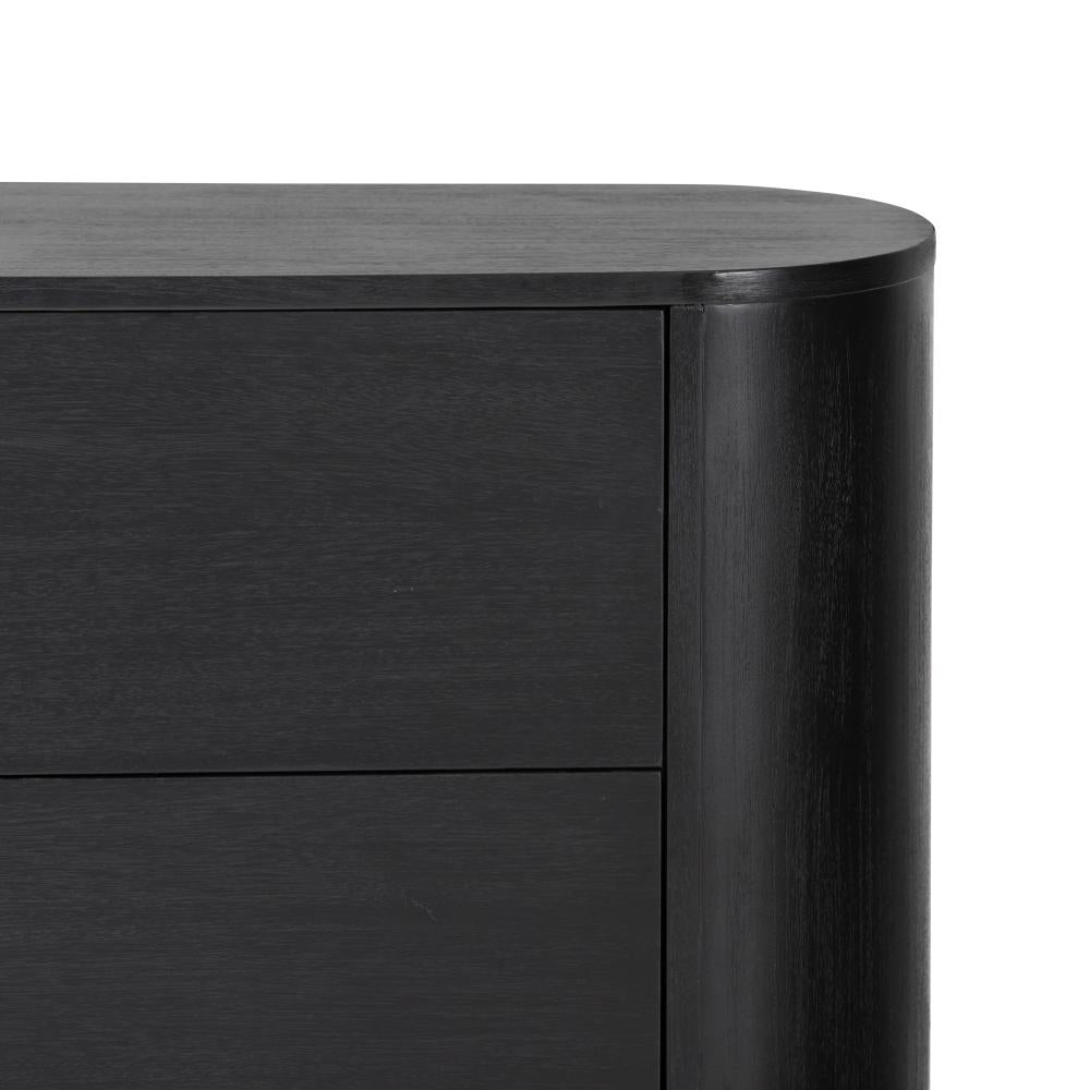 Curved Pedestal Two Drawer Nightstand Aged Black Acacia Wood 32 inch