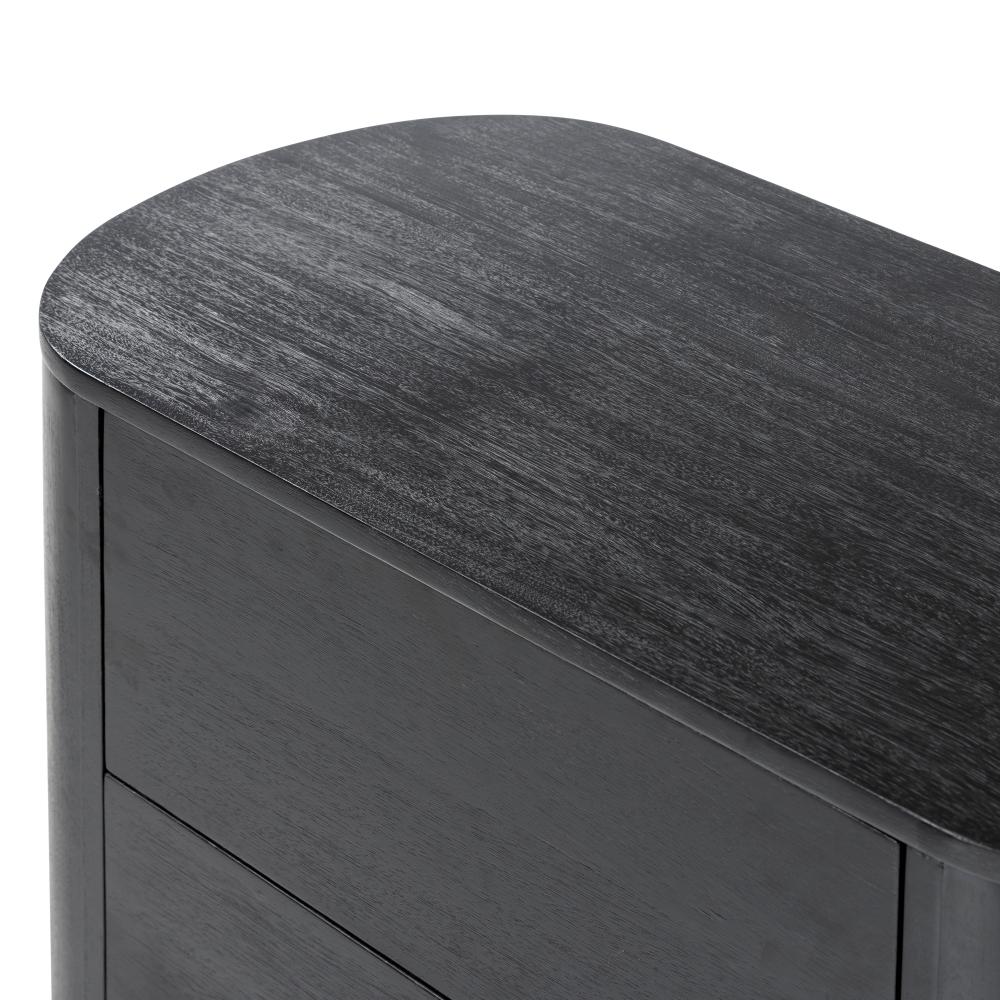 Curved Pedestal Two Drawer Nightstand Aged Black Acacia Wood 32 inch