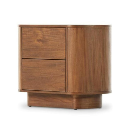 Curved Pedestal Two Drawer Nightstand Brown Acacia Wood 32 inch