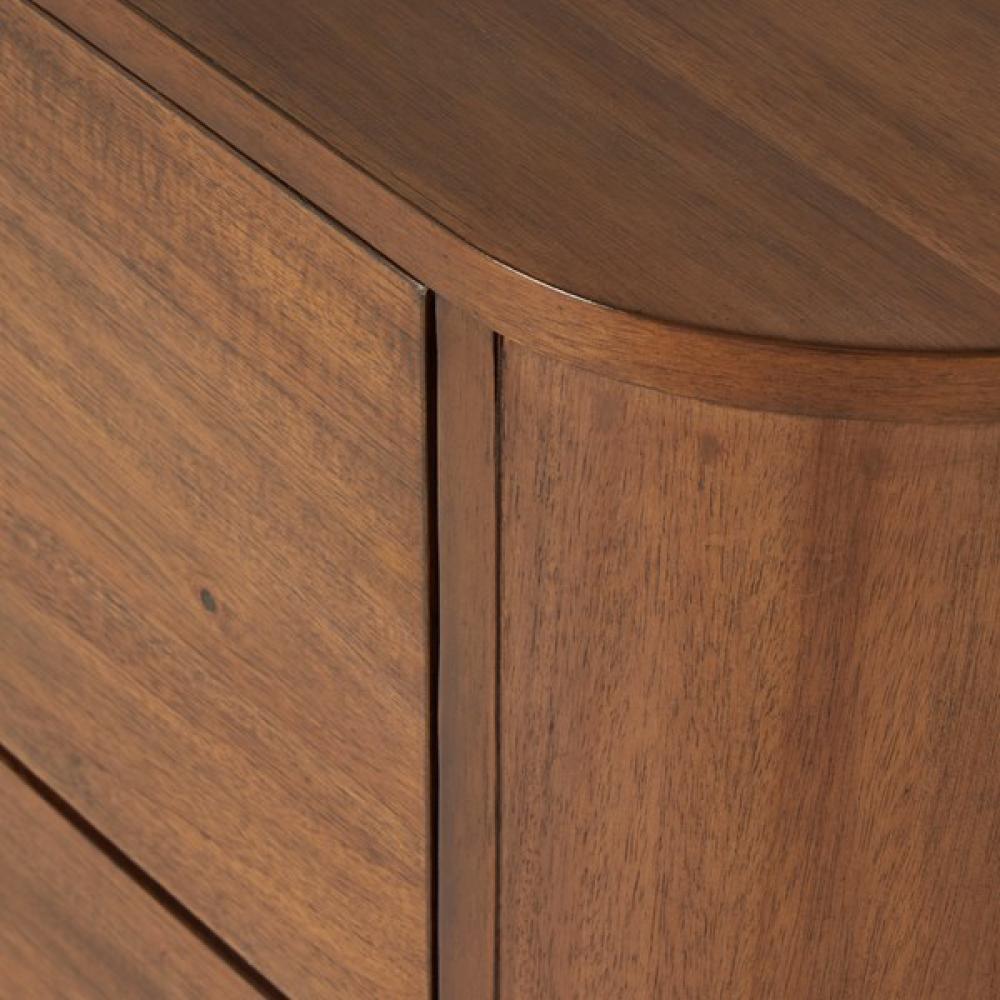 Curved Pedestal Two Drawer Nightstand Brown Acacia Wood 32 inch