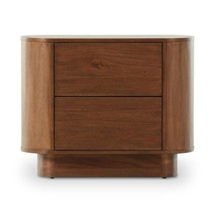 Curved Pedestal Two Drawer Nightstand Brown Acacia Wood 32 inch