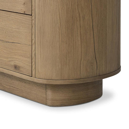 Curved Pedestal Two Drawer Nightstand Rustic Worn Oak Wood 32 inch