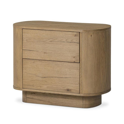 Curved Pedestal Two Drawer Nightstand Rustic Worn Oak Wood 32 inch