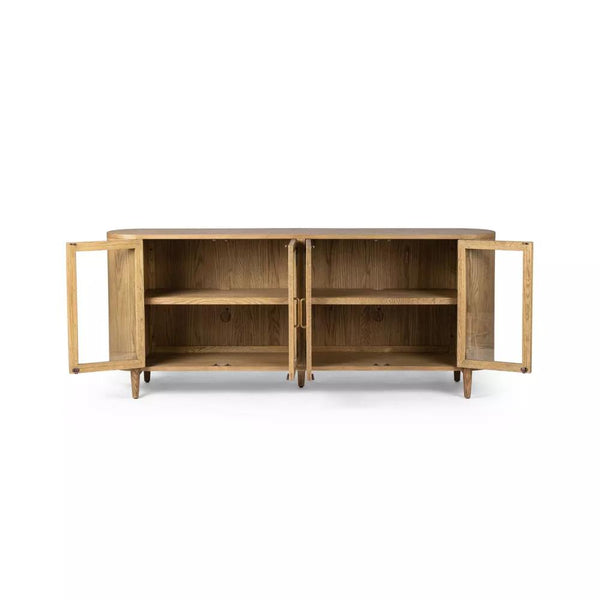 Curved Sideboard Drifted Finish Solid Oak Wood 82 inch