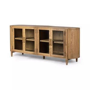 Curved Sideboard Drifted Finish Solid Oak Wood 82 inch