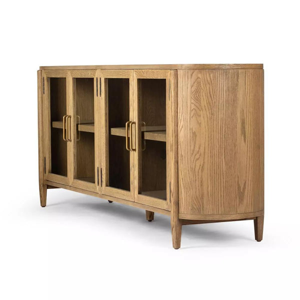 Curved Sideboard Drifted Finish Solid Oak Wood 82 inch