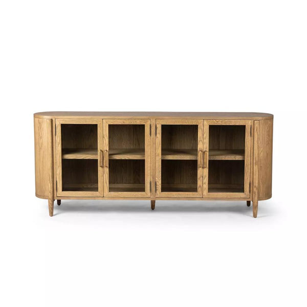 Curved Sideboard Drifted Finish Solid Oak Wood 82 inch