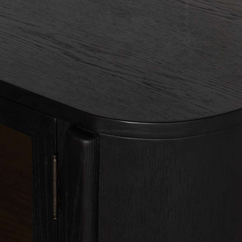 Curved Sideboard Drifted Matte Black Finish Solid Oak 82 inch