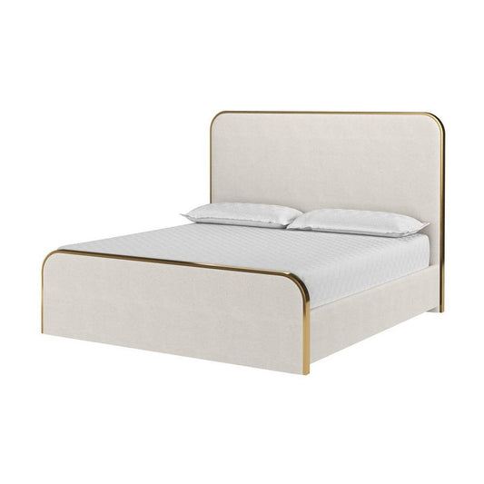 Curved Upholstered Cream Fabric & Brushed Gold Metal King Bed Frame