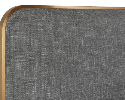 Curved Upholstered Grey Fabric & Brushed Gold Metal Queen Bed Frame