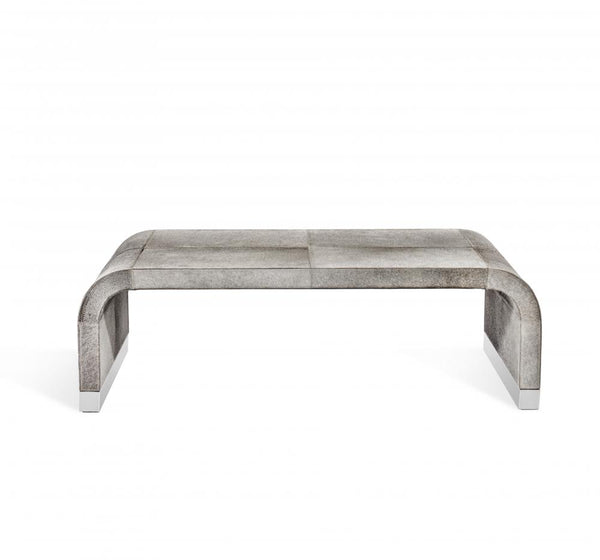 Hair on Hide Curved Waterfall Rectangle Coffee Table Polished Nickel Metal Accents 52 inch